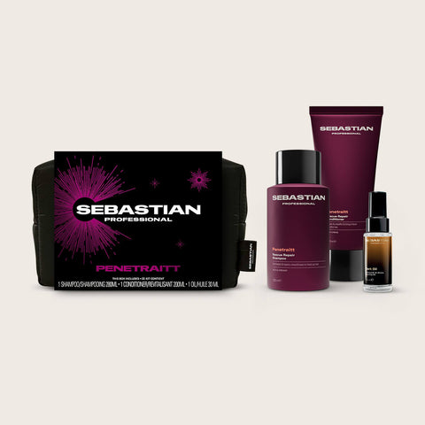 Shampooing et revitalisant Sebastian Penetraitt pour cheveux, flacons de 250 ml, soins capillaires pour cheveux fragiles.