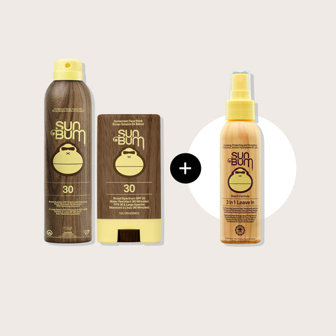 Offre Sun Bum : promotion 2 produits achetés, 1 offert, affiche des produits solaires et soins pour la peau.